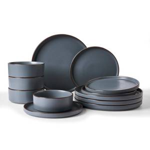 Famiware Nebula Ridge Stoneware Dinnerware Sets, Plates and Bowls Sets for 4, 11 Pieces Dishes Set, Microwave and Dishwasher Safe Kitchen Plates, Charcoal - Retail: $70