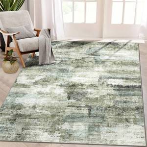 lot 843 image: 5x7 Area Rugs - Ultra-Thin Washable Rug with Non-Slip Backing, Ideal for Living Room, Bedroom, Kitchen Floor Carpet - Modern Abstract Style, Easy Clean, Durable, Low Pile Green - Retail $60