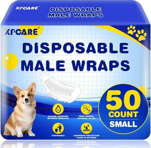 lot 845 image: XPCARE 50 Count Disposable Male Dog Diapers, Male Dog Wraps,Super Absorbent Leak-Proof Fit (Small) - Retail $22