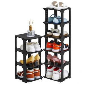 lot 846 image: HHK HenHaoKan 5 Tiers Shoe Rack Organizer for Closet Shoe Holder Storage Narrow Plastic Vertical, Free Standing Shoe Rack Shelf for Entryway Stackable Stability DIY, Black - Retail $16