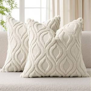 lot 849 image: MIULEE Beige Throw Pillow Covers 18x18 Inch, Neutral Soft Plush Faux Wool Solid Couch Pillows Set of 2, Decorative Farmhouse Boho Cushion Covers for Sofa Living Room Bed Home Decor - Retail $8