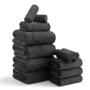lot 854 image: Luxury Bath Towels Set - 12 Piece (4 Large Bath Towels,4 Hand Towels,4 Washcloths), 100% Microfiber,Extra Absorbent Super Soft & Quick Dry,Complete Family Pack for Bathroom Gym Pool,Black - Retail $37