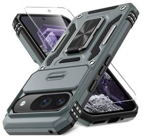 lot 859 image: DEERLAMN Case for Google Pixel 99 Pro with Slide Camera CoverScreen Protector(1 Pack), Rotated Ring Kickstand Military Grade Shockproof Protective Cover-Grey - Retail $10