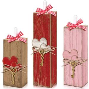 lot 861 image: Amyhill 3 Pcs Valentines Day Decoration Valentine Table Block Sign Rustic Valentines Tiered Tray Decor 456 Inch Farmhouse Wooden Centerpiece Decor for Table Wedding Anniversary - Retail $21