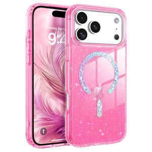 lot 864 image: BENTOBEN Magnetic for iPhone 17 Pro Max Case, Clear Crystal Glitter Bling 17 Pro Max Phone Case Compatible with MagSafe, Shockproof Sparkly Cute Women Girl Cover for iPhone 17 Pro Max, Hot Pink - Retail $15