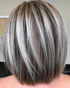 lot 866 image: RENERSHOW Medium Length Bob Wig with Bangs for White Women Layered Blonde Balayage Bob Straight Hair Wig Natural Synthetic Hair Replacement Wig Ombre Platinum with Brown Wig - Retail $24