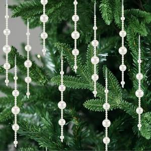 lot 868 image: Leyndo 24 Pcs Christmas Pearl Ornament White Beads Christmas Tree Decorations Faux Pearl Hanging Ornament for Indoor Outdoor Xmas Tree Winter Home Wedding Party Decor