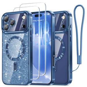 lot 893 image: Meifigno Designed for iPhone 17 Pro Case 6.3, Glitter Card & Wrist StrapCompatible with MagSafe2X HD Screen Protectors Surround Raised Lens Protection for 17 Pro Phone Case for Women, Deep Blue - Retail $13