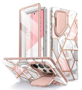 lot 894 image: i-Blason Cosmo for Samsung Galaxy S24 Ultra Case with Camera Cover Stand, Support MagSafe Stylish 360 Full Case with Screen Protector & Kickstand Magnetic Phone Case for S24 Ultra, Marble - Retail $28