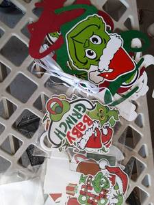 lot 899 image: Green Monster Christmas Baby Shower Decorations with Banner Centerpieces Garland for Whoville Gender Reveal Party Supplies - Retail $10