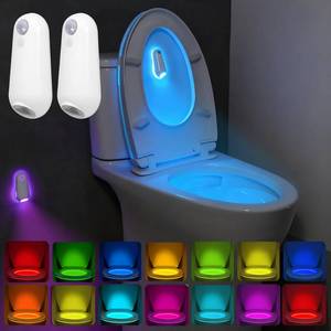 lot 901 image: Toilet Night Light Motion Sensor,8 Color Changing USB-C Rechargeable Toilet Bowl Light for Bathroom Accessories,Splash-Proof Nightlight for Bathroom Hallway Stairs, Stocking Stuffers Gadget for Men - Retail $16