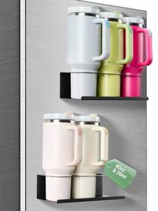 lot 902 image: POLRAI 2 Pack Magnetic Cup Holder for Fridge, Water Bottle Organizer for Stanley and Tumbler with Double Sided Tape Hold Stanley Cup Accessories for Kitchen Cabinet - Retail $17