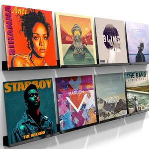 lot 914 image: ILYXY Acrylic Vinyl Record Holder Wall Mount �� 8 Pack 12-Inch Floating Vinyl Shelves, Black Record Display Frames for LP Albums & Wall Decor - Retail $24