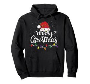 lot 931 image: GREEN NOT BLACK Merry Christmas Lights Red Santa Hat Xmas Family Men Women Pullover Hoodie Medium - Retail $30