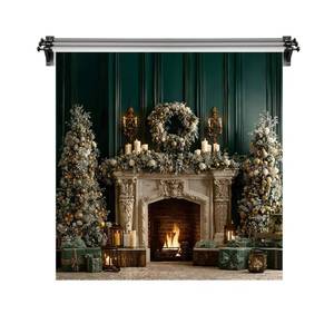 lot 937 image: Kate 8x8ft2.5x2.5m Christmas Fireplace Backdrop for Photography Green Wall Photoshoot Background Photo Video Studio Props - Retail $90