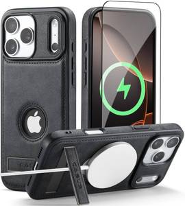 lot 939 image: Casus Designed for iPhone 17 Pro Max Case Compatible with MagSafe Kickstand Vegan Leather Classic Luxury Elegant Thin Protective Cover with Tempered Glass Screen (2025) 6.9 - Black - Retail $24