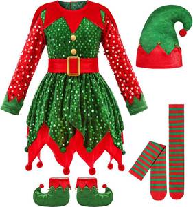 lot 941 image: SIZGAROOT Elf Costume for Girls Kids Christmas Elf Santas Dress Outfit (Green, 5-6 Years)
