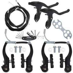 lot 949 image: Stylemafia Complete V Bike Brake Set, Front and Rear Bike MTB Brake,Inner and Outer Callipers Cables Lever Kit with Calipers Levers Cables Multi-Tool Wrenches (Black) - Retail $19