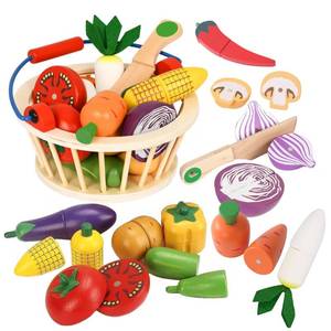 lot 951 image: Smartwo Wooden Vegetable Toys for Children,Pretend Play Food Set for Kid, Magnetic Cutting Kitchen Toy with Picnic Basket,Baby Dinette Accessories for Toddlers Store Grocery,Gift for Girl Boy - Retail $20