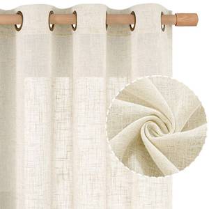 lot 952 image: LAMIT Natural Ivory Linen Semi Sheer Curtains 84 inch Length, Cream Light Filtering Soft Thick Neutral Living Room Drapes with Bronze Grommet for BedroomFarmhouse, 2 Panels, 52 x 84 Inch - Retail $19