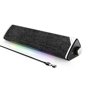 lot 963 image: SOULION Computer Speakers, USB-Powered Bluetooth PC Soundbar with Dynamic RGB LED Lights, Surround Sound for Desktop, Laptop, Office, Work, Music & Gaming Black (USB-C to USB Adapter Included) - Retail $33