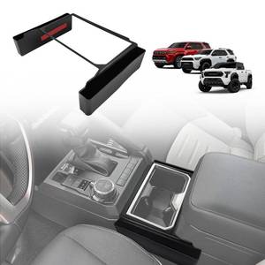 lot 978 image: Muslogy Center Console Organizer Hanging Storage Box Compatible with 2024 2025 2026 Toyota Tacoma & 2025 4Runner Accessories Console Left & Right Phone Pocket Gear Shift Side Organizer - Retail $20