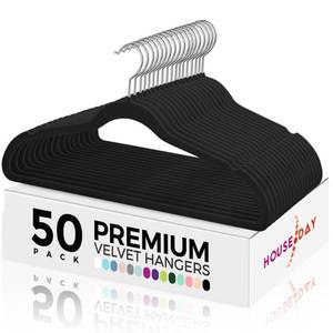 lot 992 image: TAN AND GOLD NOT BLACK HOUSE DAY Premium Velvet Hangers 50 Pack, Non-Slip Flocked Felt Hangers, Sturdy Clothes Hangers with 360° Rotatable Hook, Heavy Duty Coat Hanger, Durable Slim Hanger for Closet Space Saving - Retail $27