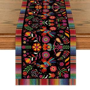 lot 18618 image: Artoid Mode Bird Dia De Los Muertos Serape Mexican Fiesta Table Runner, Cinco De Mayo Day of The Dead Kitchen Dining Table Decoration for Home Party Decor 13x90 Inch - Retail $12
