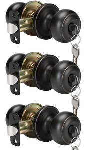 lot 18620 image: Goldenwarm Entry Door Knobs Bronze, Keyed-Alike Door Knobs with Lock and Key, Oil-Rubbed Bronze Entry Door Knob, Exterior Locking Door Knob with Keys(3 Pack) - Retail $40