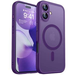 lot 18631 image: CANSHN Magnetic for iPhone 17 Case, Upgraded Full Camera Protection Compatible with Magsafe Translucent Matte Shockproof Protective Phone Case for iPhone 17 - Deep Purple - Retail $17