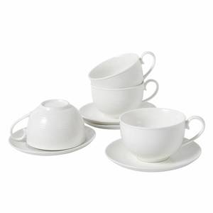 lot 18640 image: SumitlEyao 4pcs White Coffee Cups with Saucers, 10oz Ceramic Cappuccino Cups, Microwave & Dishwasher Safe, for Home, Cafe - Retail $29