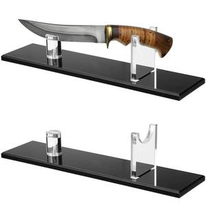 lot 18643 image: Yookeer 2-piece Knife Display Stand - Fixed Blade Knife Holder for Collection Finished Display, Rustic Cabin Home Decor(Black,Acrylic) - Retail $17