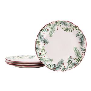 lot 18646 image: Bico Santa On The Way Wreath Scalloped Dinner Plates Set of 4, 11 Inch Large Ceramic Plates for Pasta, Steak, Stylish Serving Dishes, Microwave and Dishwasher Safe, Gift for Housewarming and Christmas