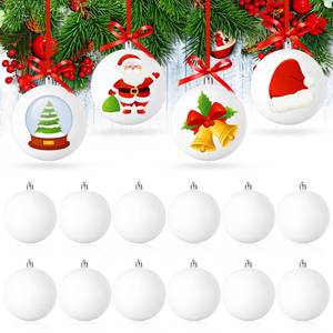 lot 18650 image: Hiboom 12 Pcs 4 Inch Christmas Tree Ball Ornaments Decoration White Matte Blank Plastic Hanging Christmas Balls for Kids Adults Crafts Painting Drawing - Retail $24