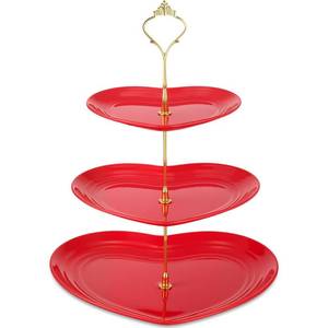 lot 18662 image: Layhit 1 Pack Easter 3 Tier Cupcake Stand Heart Shaped 3 Tiered Serving Trays for Party Plastic Tray Dessert Cupcake Stand for Tea Party Baby Shower Wedding (Red)
