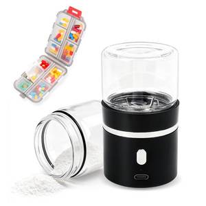 lot 18674 image: VnSod Portable Small Electric Pill Crusher, Grind Pills to Fine Powder for Elderly, Rechargeable & Washable, with Safety Lock, Perfect for Pets Nursing Home, with Pill Organizer Travel Essential - Retail $24