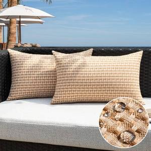 lot 18690 image: Kevin Textile Outdoor Waterproof Throw Pillow Covers Pack of 2 Farmhouse Decorative Cushion Covers for Garden Patio Tent Balcony Bench Couch Sofa 12x20 Inch, Light Brown - Retail $15