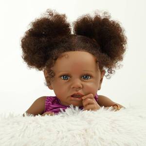 lot 18697 image: Kdudgso Reborn Baby Dolls Black Girl, 22 Realistic Baby Doll Lifelike African American Newborn Bebe Caramel Real Life Like Baby Dolls with Two Afro Puffs & Feeding Toys in Gift Box for Kids Age 3 - Retail $59