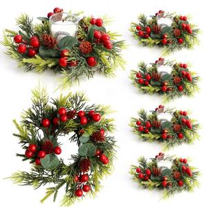 lot 18700 image: 6PCS Christmas Candle Holder Rings Artificial Small Wreath Table Centerpieces Xmas Napkin Rings for Dinner Table Top Decor Christmas Decoration - Retail $25
