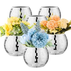 lot 18703 image: 6 Pcs Disco Ball Vase Disco Ball Planter for Centerpieces Disco Ball Decor Flower Vase with Silver Mirror Glass for Wedding, Birthday, Party (3 X 4) - Retail $33