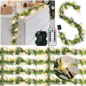 lot 18705 image: Duraaamo 5 Pcs Prelit Christmas Garland with Star Lights 6 ft 20 LED Lighted Holly Berry Garland Battery Operated with 8 Modes Timer Remote for Home Fireplace Holiday Decorations (White Berry) - Retail $48
