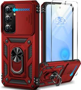 lot 18719 image: Taisairu for Samsung Galaxy S24Samsung Galaxy S25 Case with Screen Protector & Slide Camera Lens Cover, Built-in Ring Stand Protective Phone Case for Samsung S25 CaseSamsung S24 Case (Red) - Retail $13