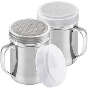 lot 18721 image: CUSINIUM Powdered Sugar Shaker Duster - With Handle - Cinnamon Shaker For Coffee Bar - Fine Mesh Dredge - 6 ounce, pack of 2  Style Fine - Retail $10