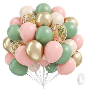 lot 18722 image: 17pcs Pink and Green Balloons 12inch with Sage Green Light Pink Sand White Metallic Gold Confetti Balloons for Birthday Bridal Shower Boho Baby in Bloom Baby Shower Decorations - Retail $6