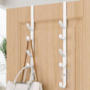 lot 18724 image: Over The Door Hooks, Metal Door Hooks for Hanging, Over The Door Purse Organizer for Door Coat Hanger, Back of Shower for Hanging Towel Rack Clothes, Hat, Bathroom, Closet (White-2Packs) - Retail $10