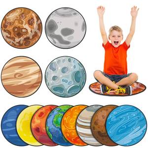 lot 18727 image: Tinideya 12 Pcs Kids Carpet Circle Seats for Class 16 Inch Round Classroom Rug Floor Cushions Soft First Day of School Educational Mat Non Slip Back to School Learning Playing Areas(Space Planet) - Retail $27