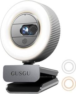GUSGU 2K QHD Webcam with Microphone and Ring Light, G910 Web Camera Privacy Cover, USB Plug&Play Computer Camera for PC/Desktop/Laptop/Mac, Streaming Camera for Video Conferencing - Retail: $50