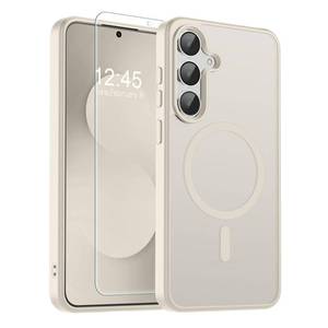 lot 18732 image: SUPFINE Magnetic for Samsung Galaxy S25 FE Case with Screen Protector, (Built-in Magnets) (Military Grade Drop Protection) Slim Translucent Shockproof Phone Case,Stone - Retail $13