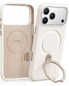 lot 18733 image: TORRAS Q3 Silicone 360 Spin for iPhone 17 Pro Case with Stand, Fit for MagSafe, Magnetic Ring Kickstand with Camera Control, Liquid Silicone Rubber Soft Phone Case for iPhone 17 Pro 6.3, Light Ivory - Retail $46