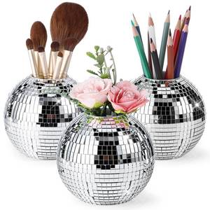 lot 18736 image: One Piece Singhoow 1 Pcs 4 Inch Disco Ball Pencil Pen Holder for Desk Decor Sequin Plastic Makeup Brush Organizer Disco Flower Vase Silver Table Centerpieces for Office Home Classroom Party - Retail $13
